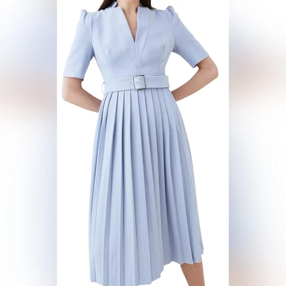 Karen MillenStructured Crepe Forever Pleated Midi Dress NWT Size 6 - Picture 1 of 8